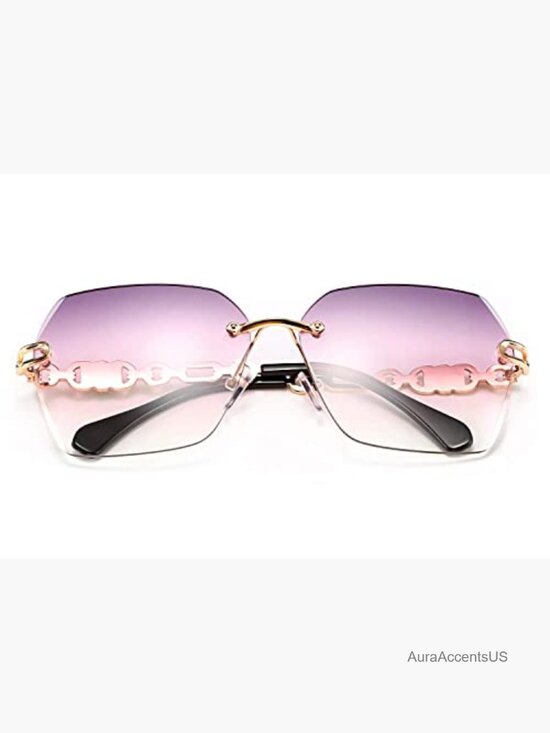 Classic Rimless Diamond Cutting Lens Sunglasses Metal Frame UV400